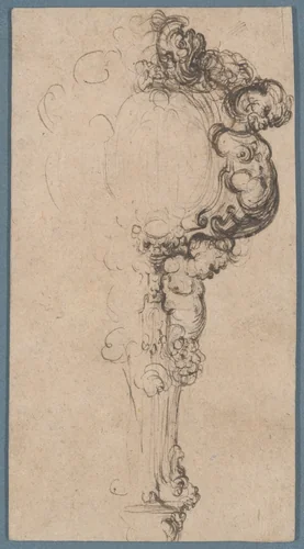 Design for a Hand Mirror or Fan Handle by anonymous, drawing, 1645-1705