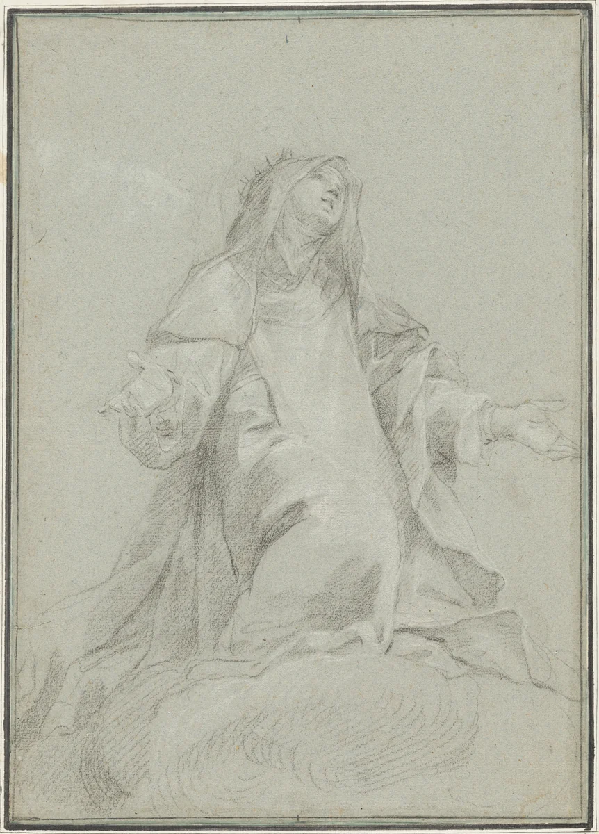 Saint Catherine of Siena on a Cloud by Luigi Garzi, drawing, 1696-1697