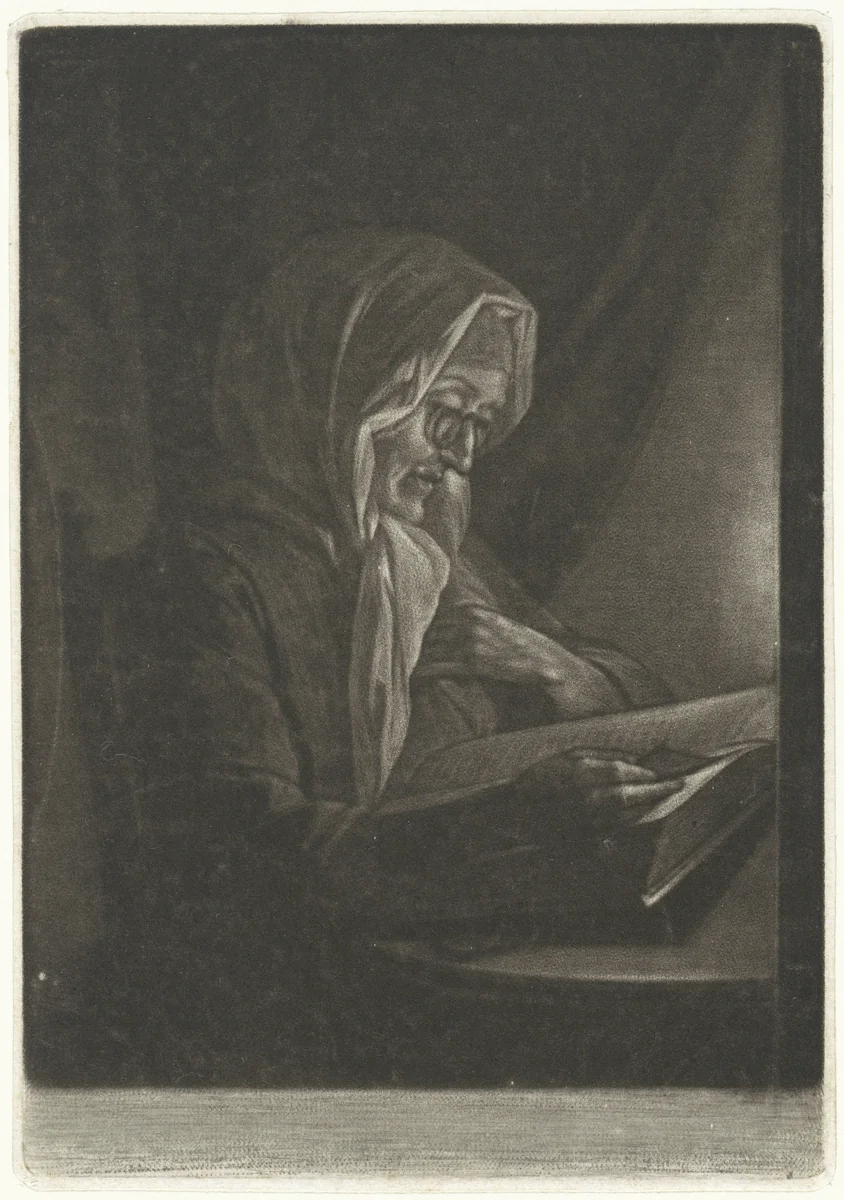 Lezende vrouw by Aert Schouman, print, 1720-1792