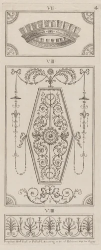 Panels of Ornament, nos. VII–VIIII, plate 4 from "Designs for Various Ornaments" by Michelangelo Pergolesi, print, 1777