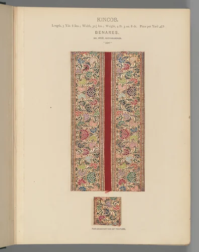 Collection of specimens and illustrations of the textile manufactures of India. Second series : Kincobs, Nos. 401 to 458 by John Forbes Watson, artwork, 1873-1880