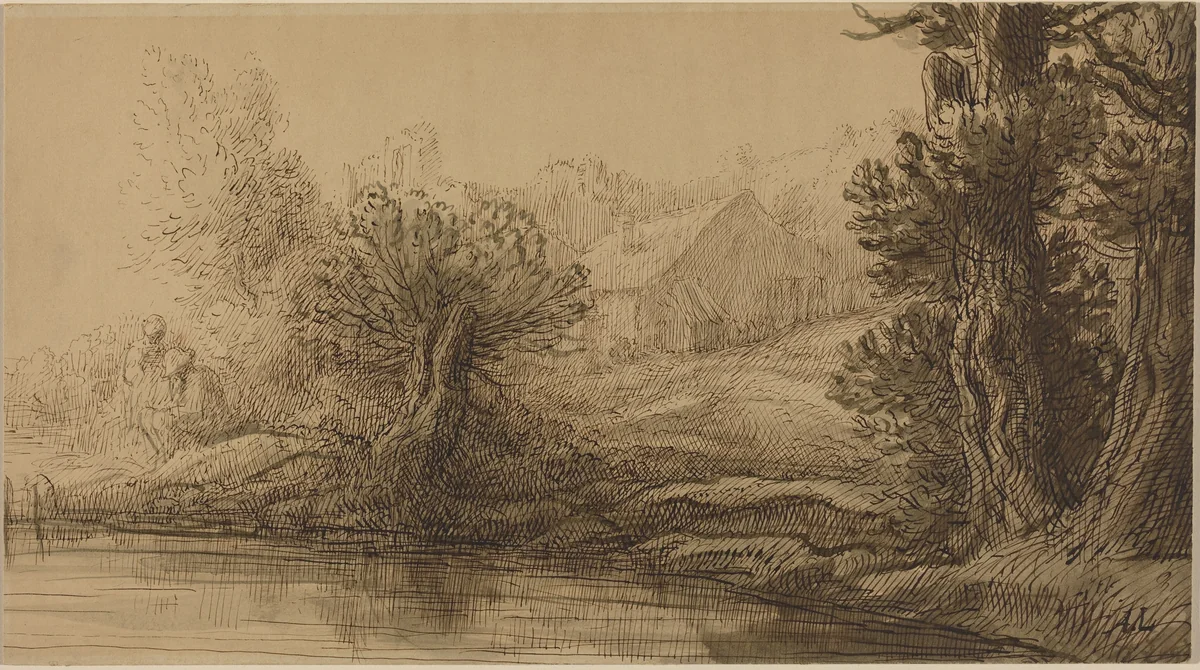 Bank of a River by Alphonse Legros, drawing, 1837-1911