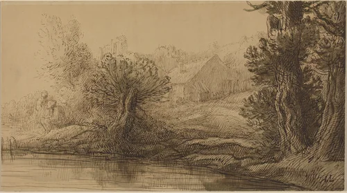 Bank of a River by Alphonse Legros, drawing, 1837-1911