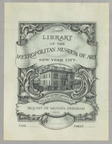 Library of the Metropolitan Museum of Art bookplate by Edwin Davis French, artwork, 1895
