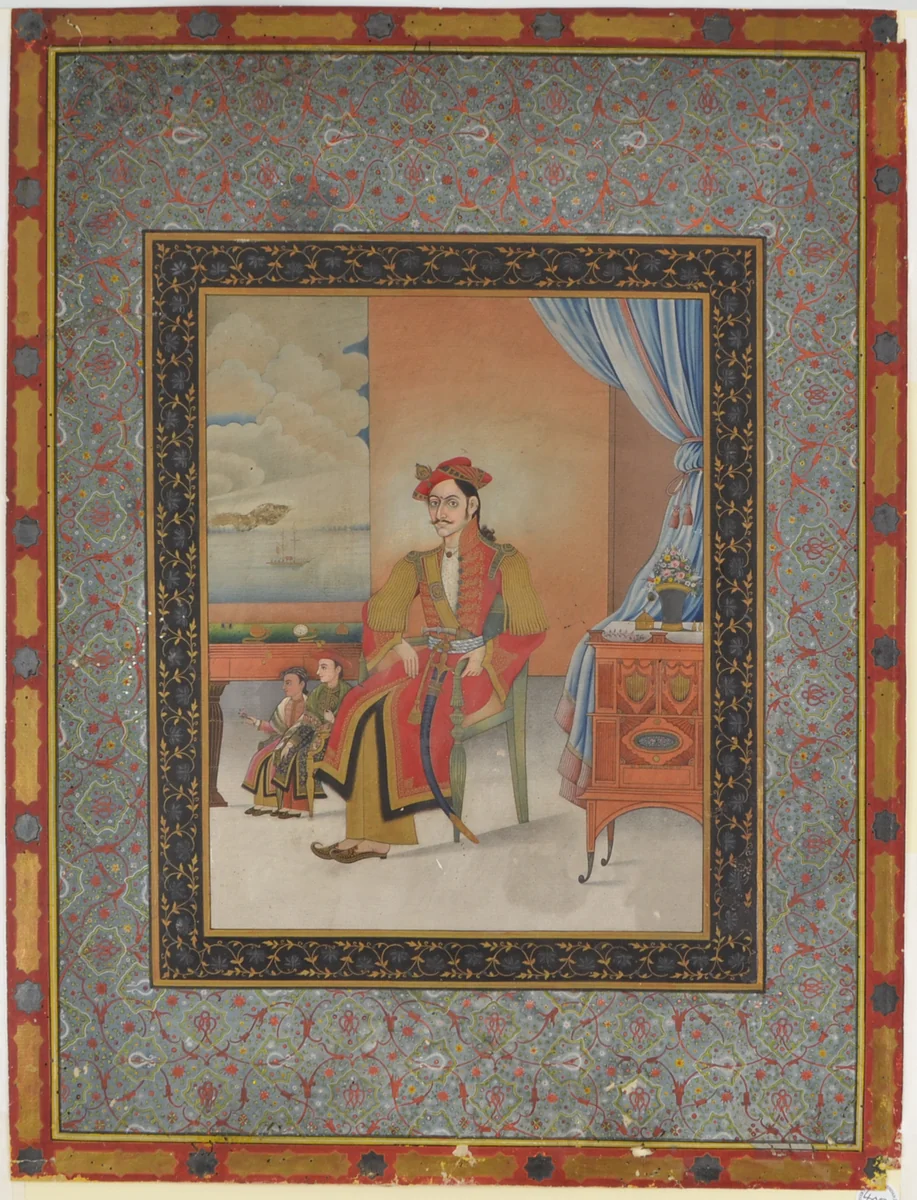 Portrait of Colonel Ranabir Singh Thapa by Bhajuman Chitrkar, painting, 1820-1840