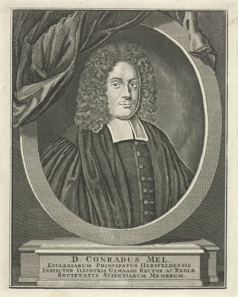 Portret van Conradus Mel by Adolf van der Laan, print, 1729
