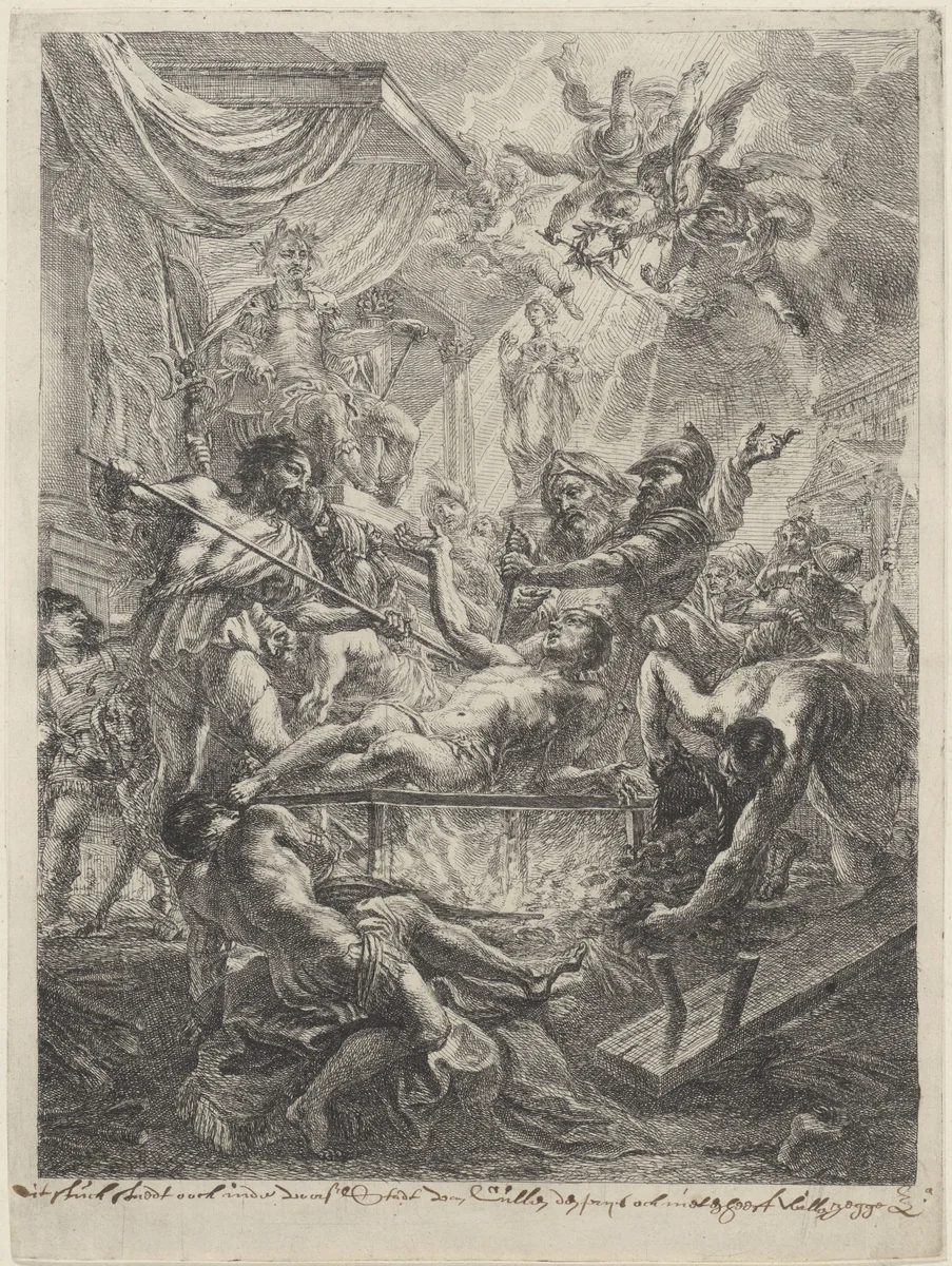 Het martelaarschap van de H. Laurentius by Cornelis Schut, print, 1618-1655