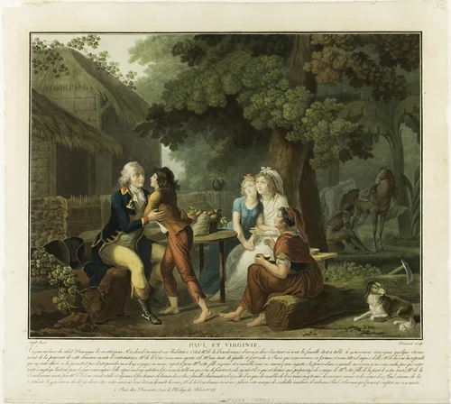 The Arrival of Monsieur de la Bourdonnais, plate 3 from Paul et Virginie by Charles Melchior Descourtis, print, 1795