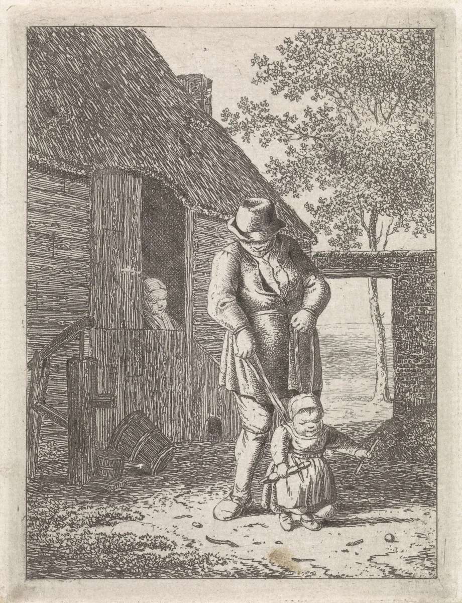 Boer met kind aan leiband by Johannes Christiaan Janson, print, 1778-1823