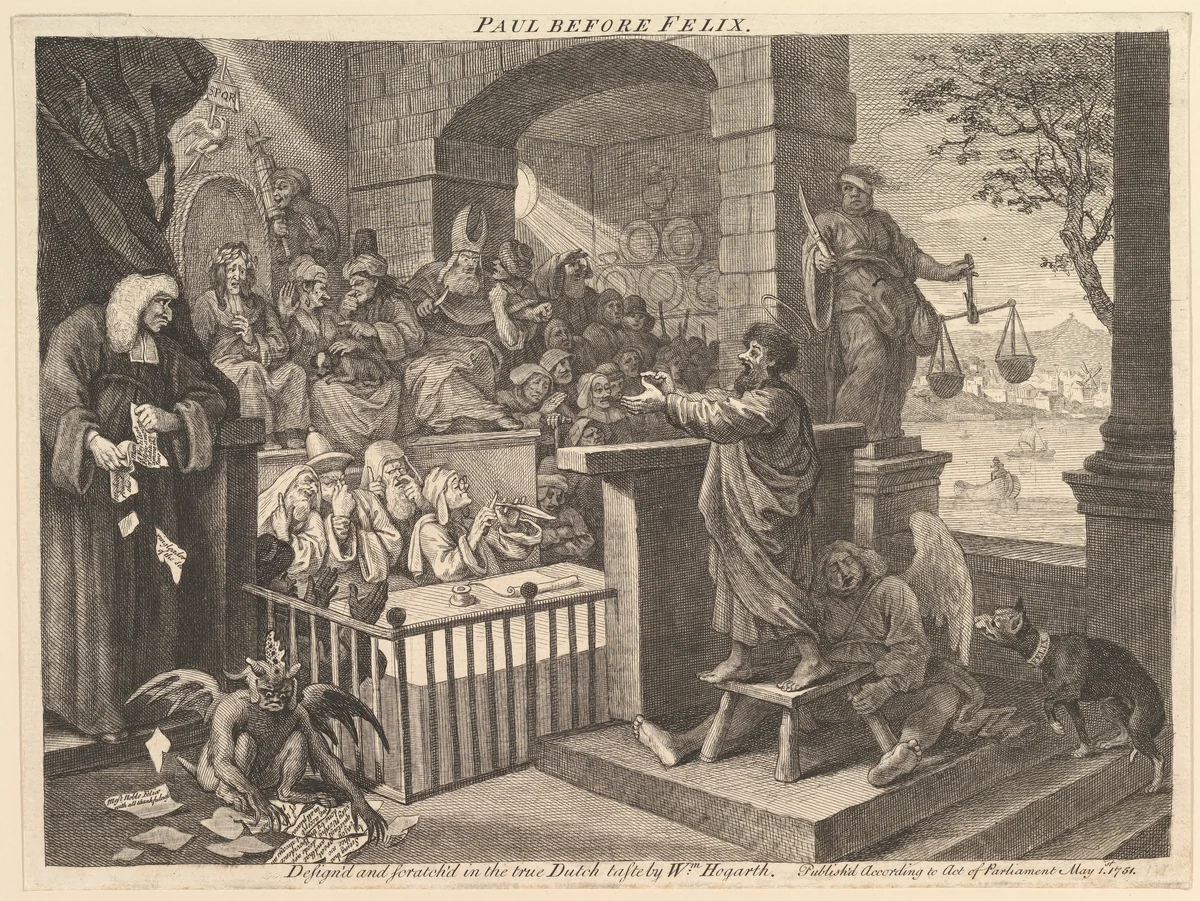 Paul Before Felix Burlesqued by William Hogarth, print, 1751