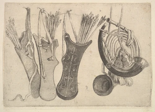 Quivers and hunting horns by Wenceslaus Hollar, print, 1647