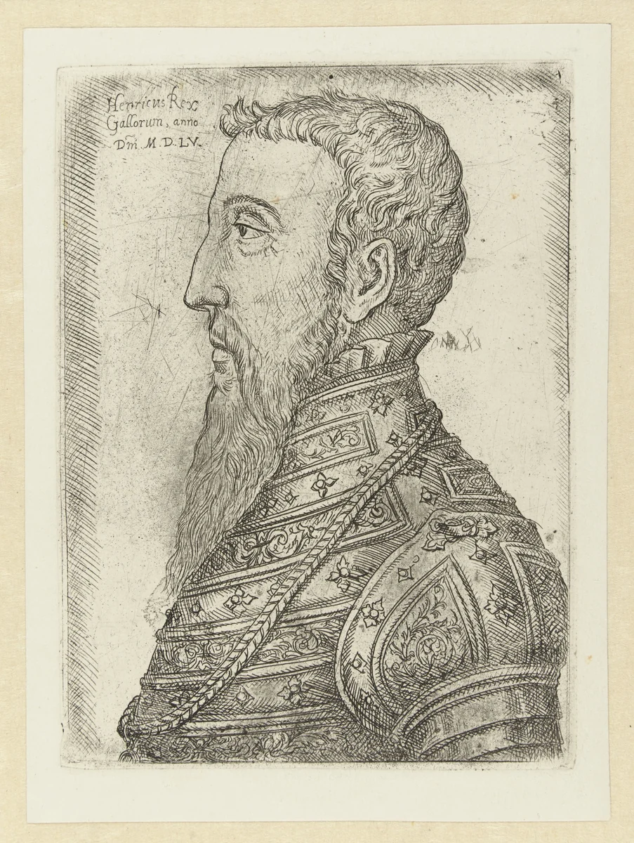 Portret van Hendrik II by Jan Cornelisz Vermeyen, print, 1555