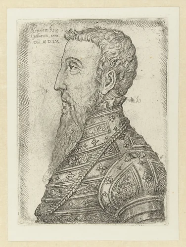 Portret van Hendrik II by Jan Cornelisz Vermeyen, print, 1555