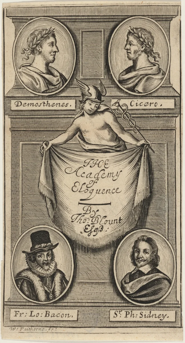 Title Page to Thomas Blount, The Academy of Eloquence by William Faithorne, print, 1654