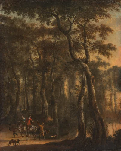Hunters in the Woods by Jan Hackaert, painting, 1660-1685