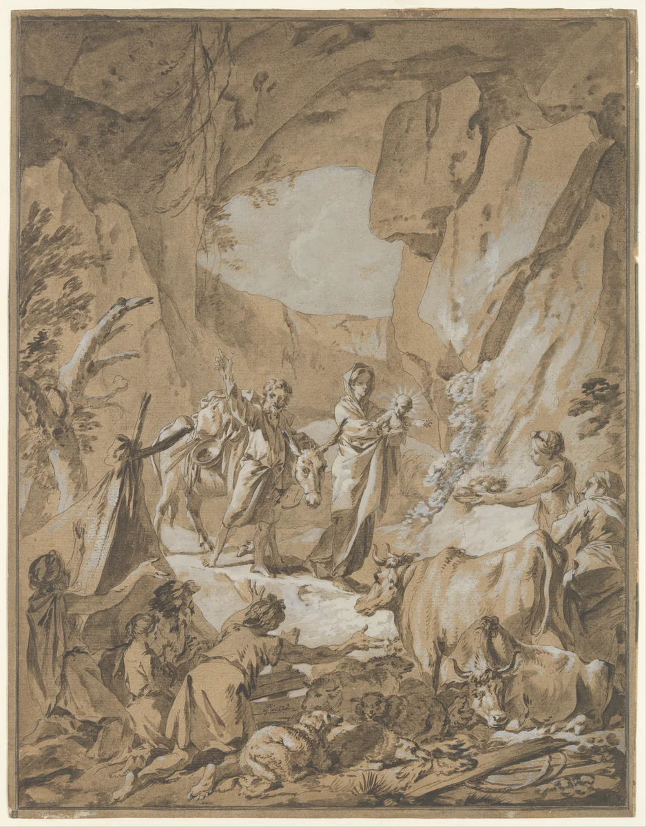 The Flight into Egypt by Jean-Baptiste-Marie Pierre, drawing, 1725-1789