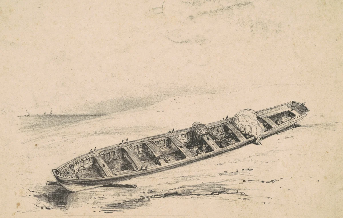A Beached Longboat by American 19th Century, print, 1801-1899