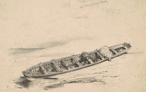 A Beached Longboat by American 19th Century, print, 1801-1899