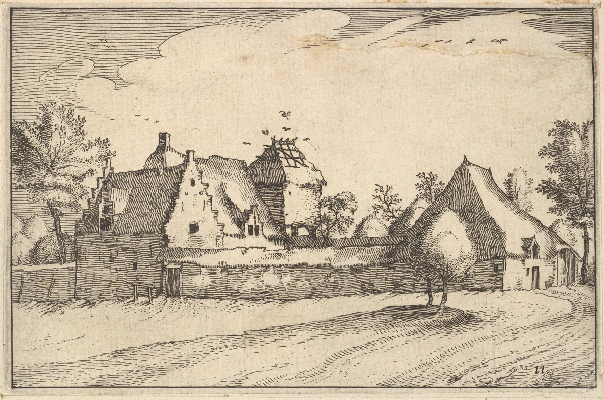 Walled Farm, plate 11 from "Regiunculae et Villae Aliquot Ducatus Brabantiae" by Claes Jansz Visscher, print, 1605-1615