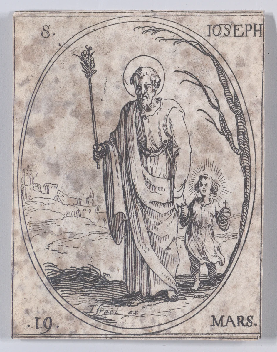 St. Joseph, March 19th, from "Les Images De Tous Les Saincts et Saintes de L'Année" (Images of All of the Saints and Religious Events of the Year) by Jacques Callot, print, 1636