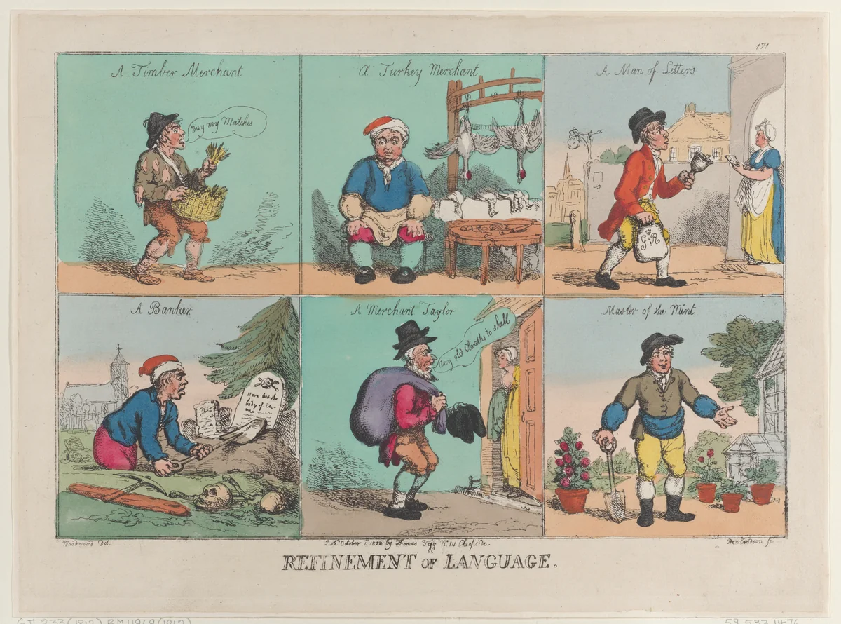 Refinement of Language by Thomas Rowlandson, print, 1802