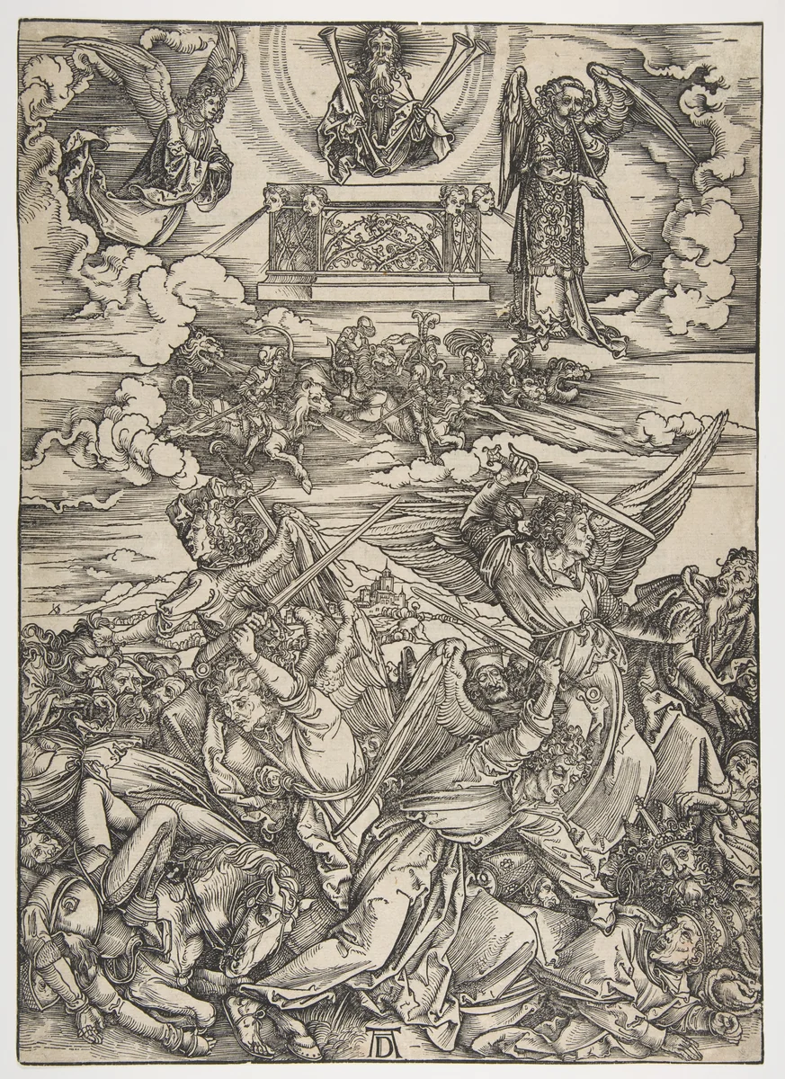 The Four Avenging Angels, from "The Apocalypse", Latin Edition by Albrecht Dürer, print, 1511