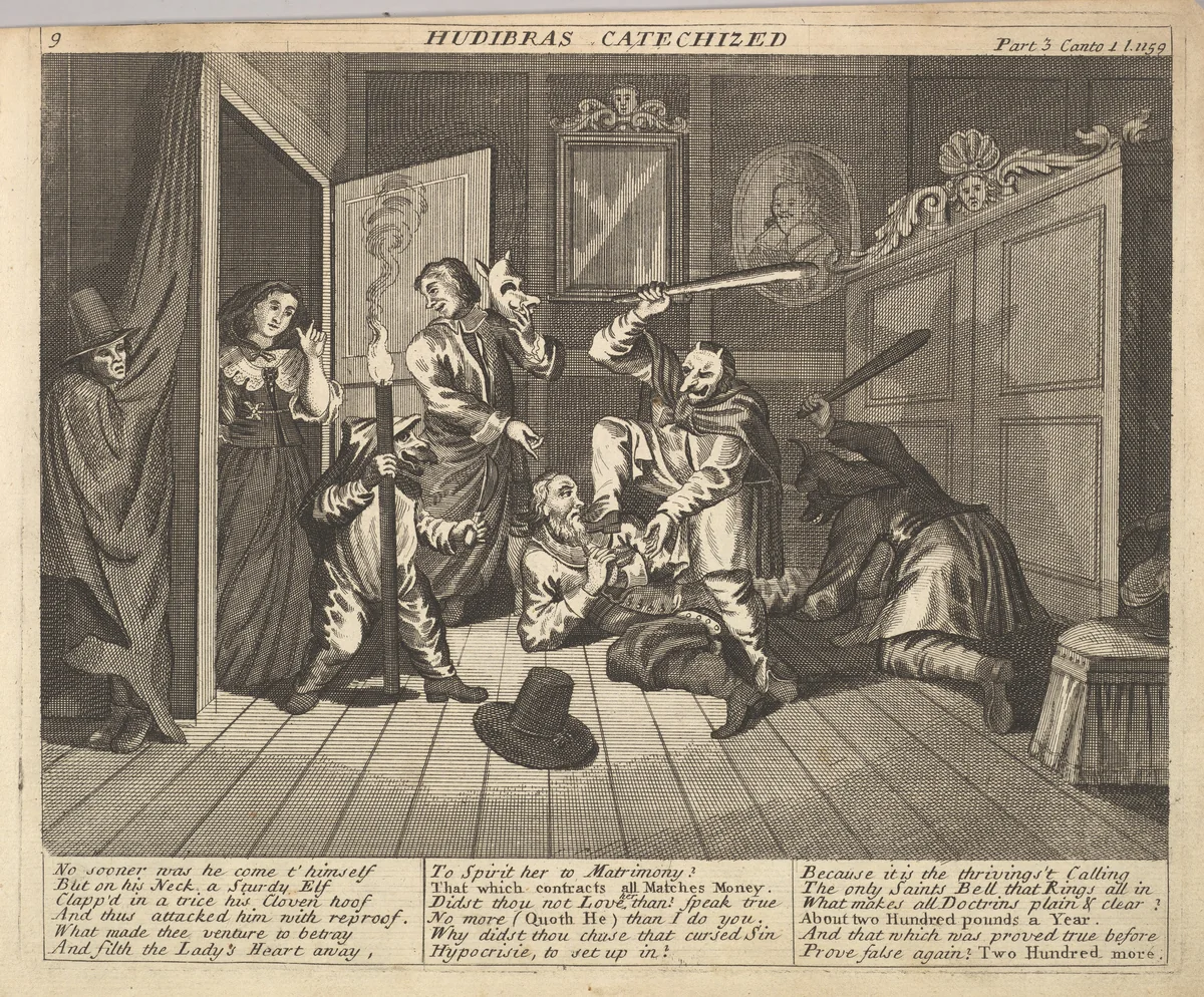 Hudibras Catechized (Plate 9: Illustrations to Samuel Butler's Hudibras) by William Hogarth, print, 1725-1730