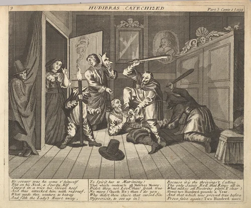 Hudibras Catechized (Plate 9: Illustrations to Samuel Butler's Hudibras) by William Hogarth, print, 1725-1730