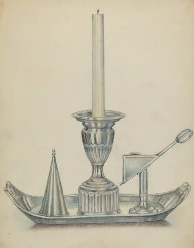 Silver Candlestick with Two Snuffers by Herbert Russin, index of american design, 1936