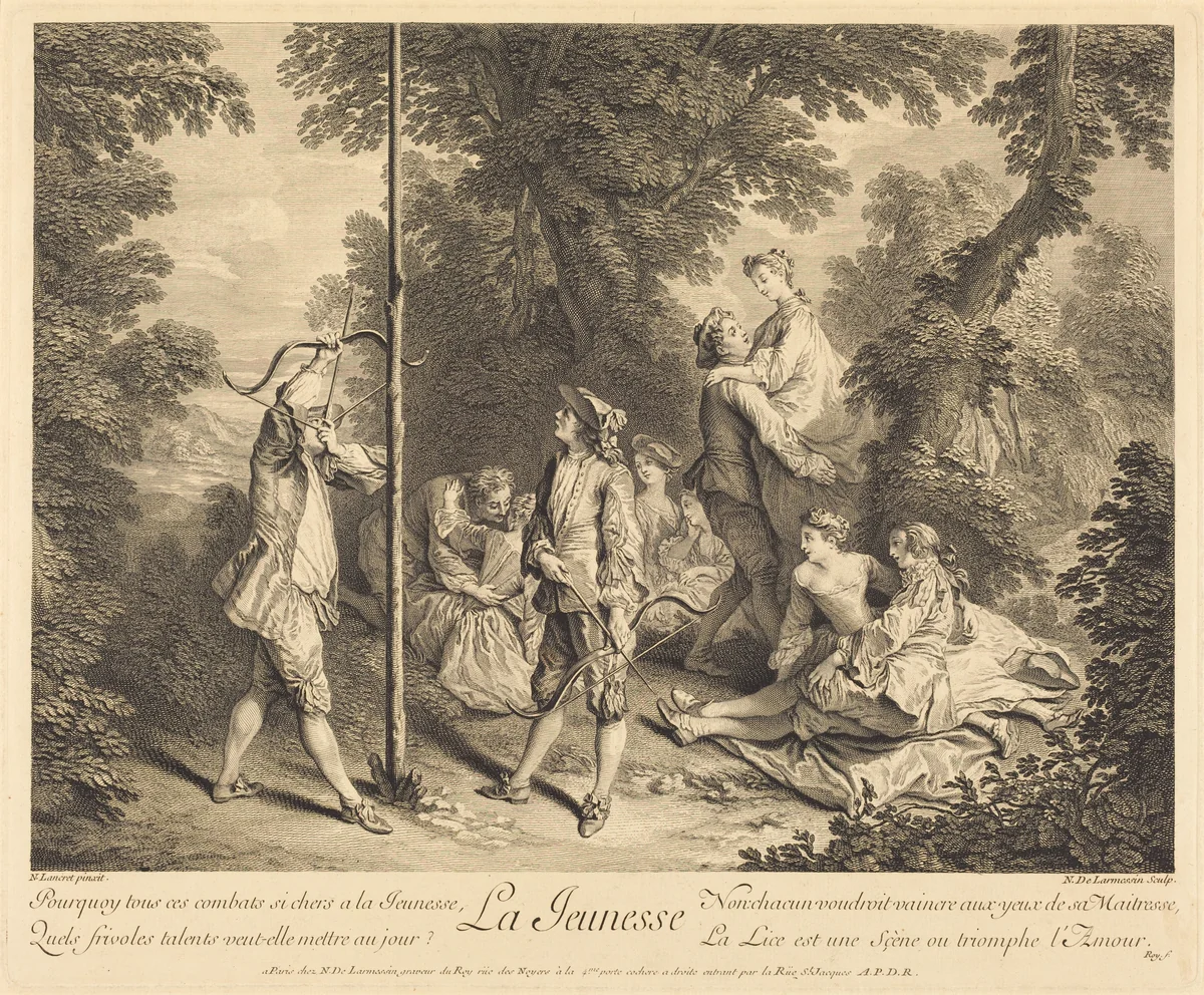 La jeunesse by Nicolas de Larmessin IV, Nicolas Lancret, print, 1735