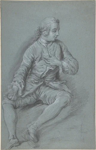 Young Man Seated on the ground with his left hand at his chest by anonymous, drawing, 1700-1799
