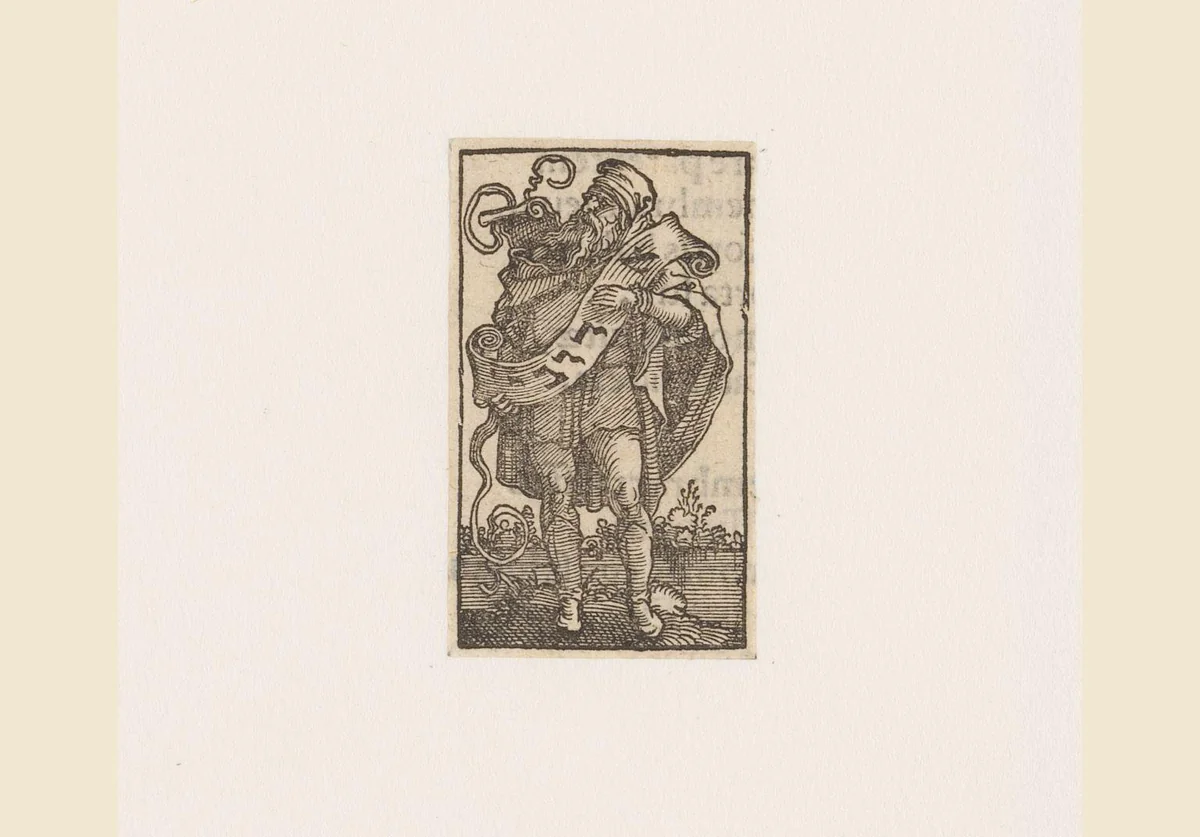 Man met banderol met de naam Adonai by anonymous, print, 1534