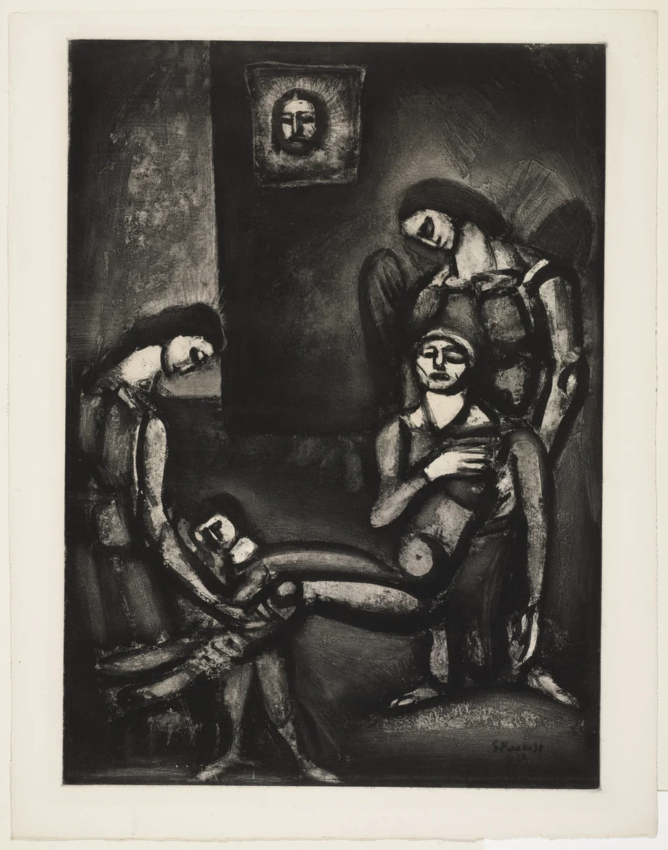 "The Righteous, like Sandalwood, Perfume the Axe That Falls on Them" («Le Juste comme le bois de santal parfume la hache qui le frappe»), plate XLVI from Miserere by Georges Rouault, illustrated book, 1926