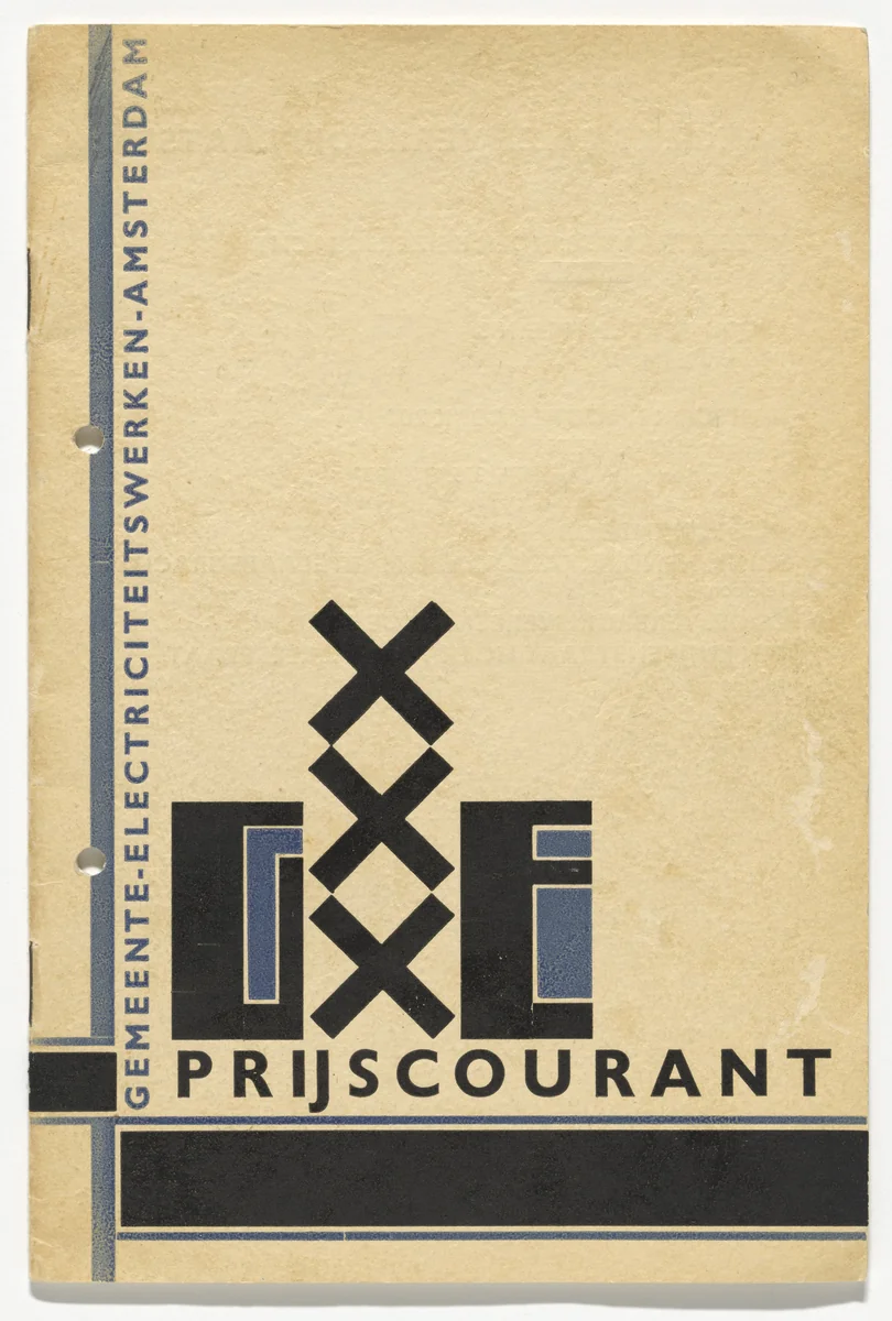 Price list no. 2: Municipality of Amsterdam Electricity Works (Prijscourant no.2: Gemeente Electriciteitswerken Amsterdam) by Fré Cohen, design, 1933