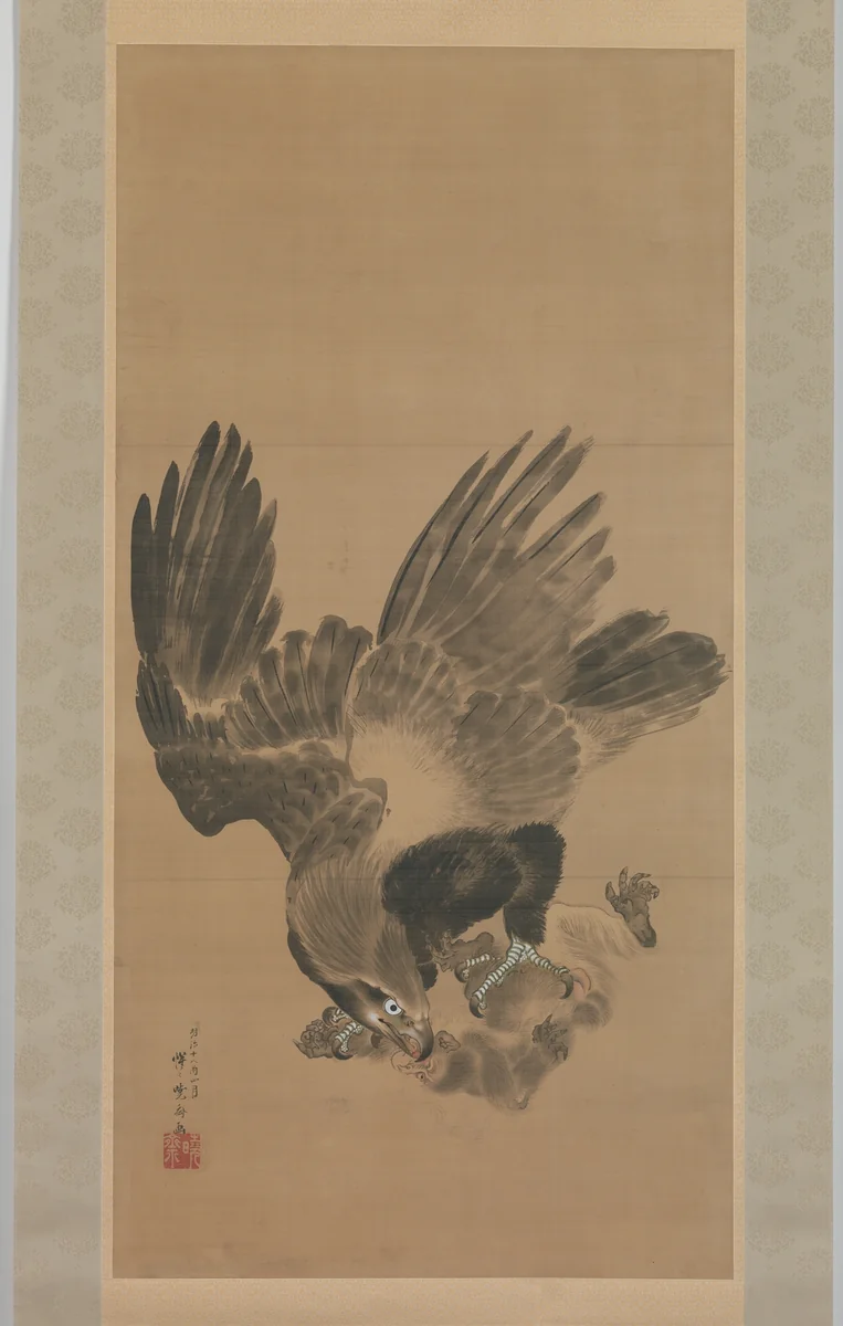 Eagle Attacking a Monkey by Kawanabe Kyōsai (河鍋暁斎), painting, 1885