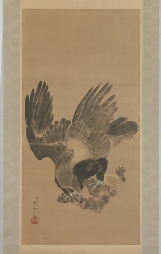 Eagle Attacking a Monkey by Kawanabe Kyōsai (河鍋暁斎), painting, 1885
