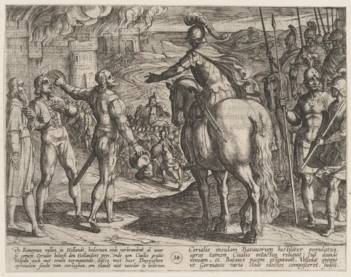 Plate 34: The Romans Burning the Dutch Countryside, from The War of the Romans Against the Batavians (Romanorvm et Batavorvm societas) by Antonio Tempesta, print, 1611-1612