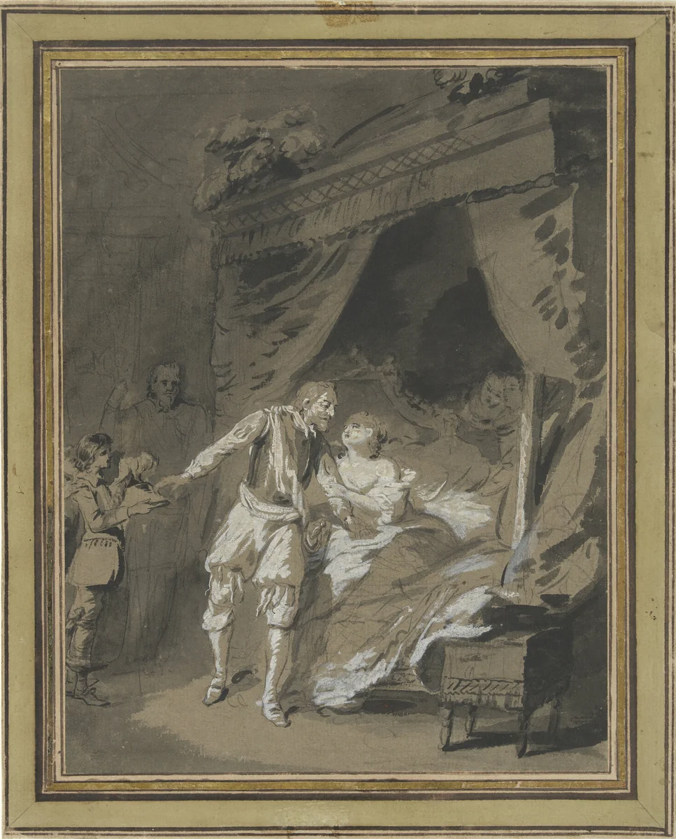 Afscheidsscène by anonymous, drawing, 1700-1800