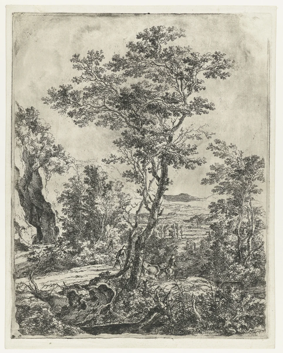 Landschap met een grote boom by Jan Both, print, 1644-1652