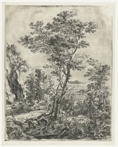 Landschap met een grote boom by Jan Both, print, 1644-1652