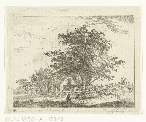 Landschap met rustende wandelaars by Hermanus van Brussel, print, 1800-1815