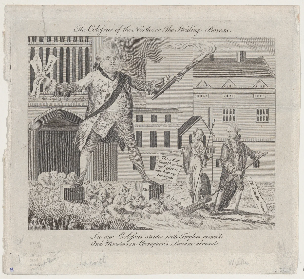 The Colossus of the North; or the Striding Boreas, from The London Magazine by anonymous, print, 1774