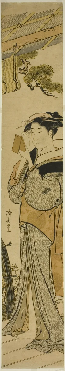Geisha Applying Makeup by Torii Kiyonaga (鳥居清長), print, 1776-1786