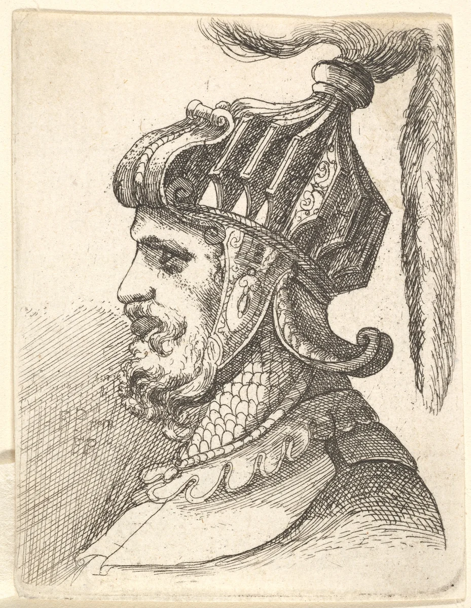Helmeted head by Francis Place, print, 1662-1678
