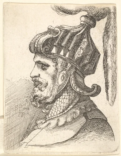 Helmeted head by Francis Place, print, 1662-1678