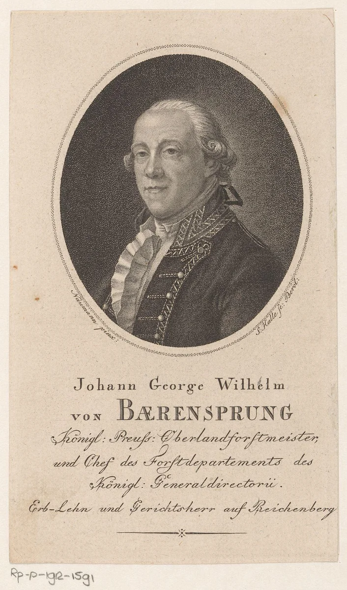 Portret van Johann Georg Wilhelm von Bärensprung by Johann Samuel Ludwig Halle, print, 1750-1849