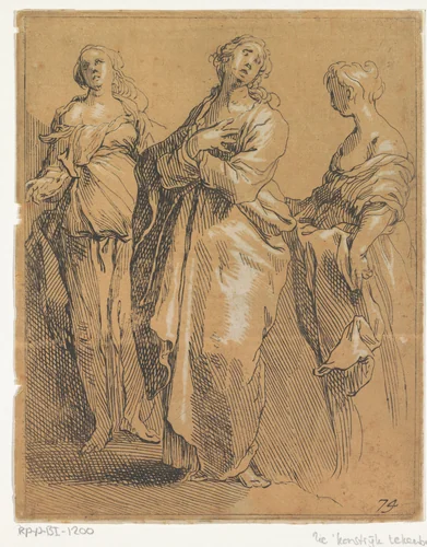 Drie staande figuren by Frederick Bloemaert, print, 1650-1656