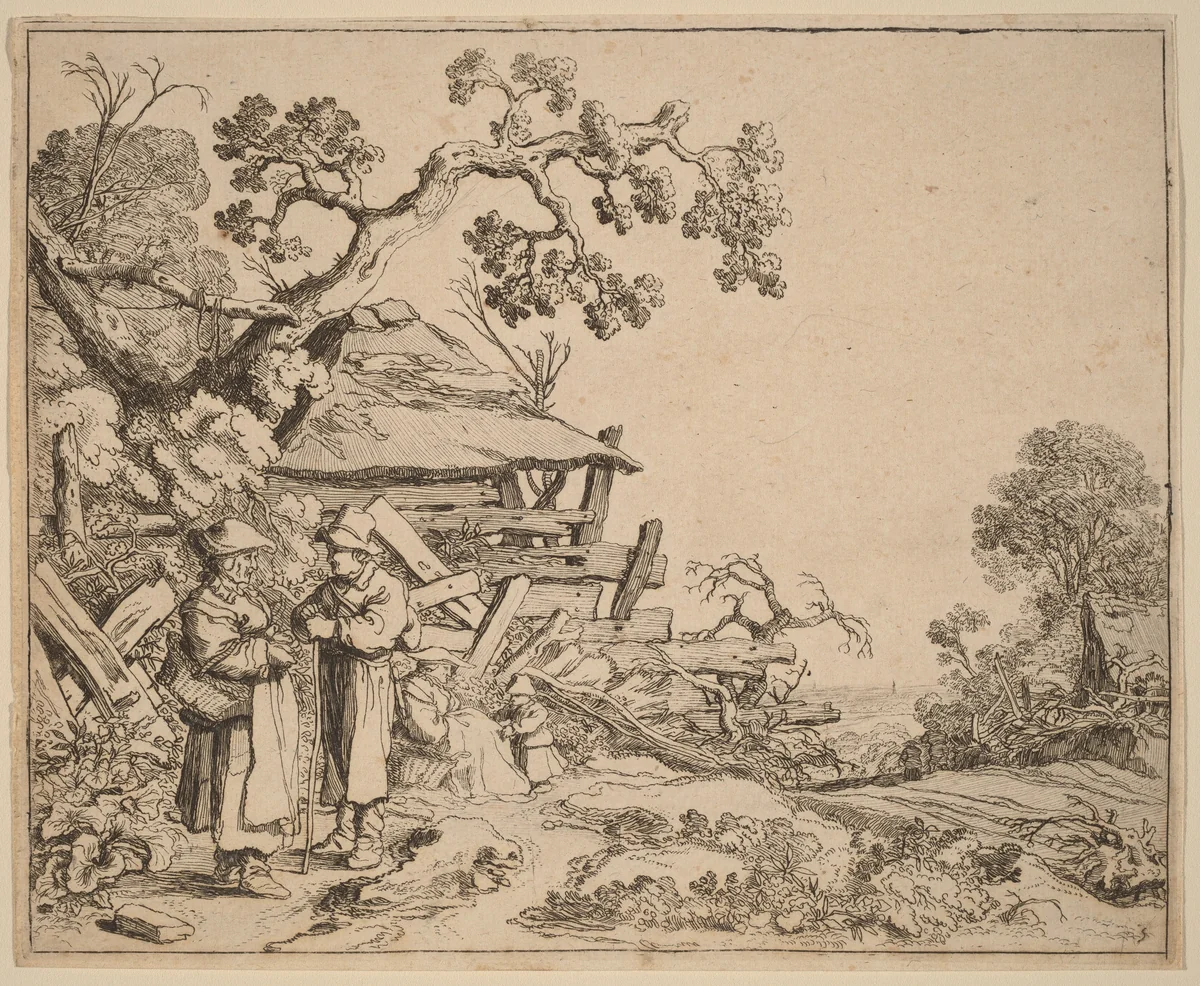 Woman Conversing with a Peasant by Pieter Molijn, print, 1626