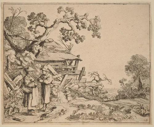 Woman Conversing with a Peasant by Pieter Molijn, print, 1626