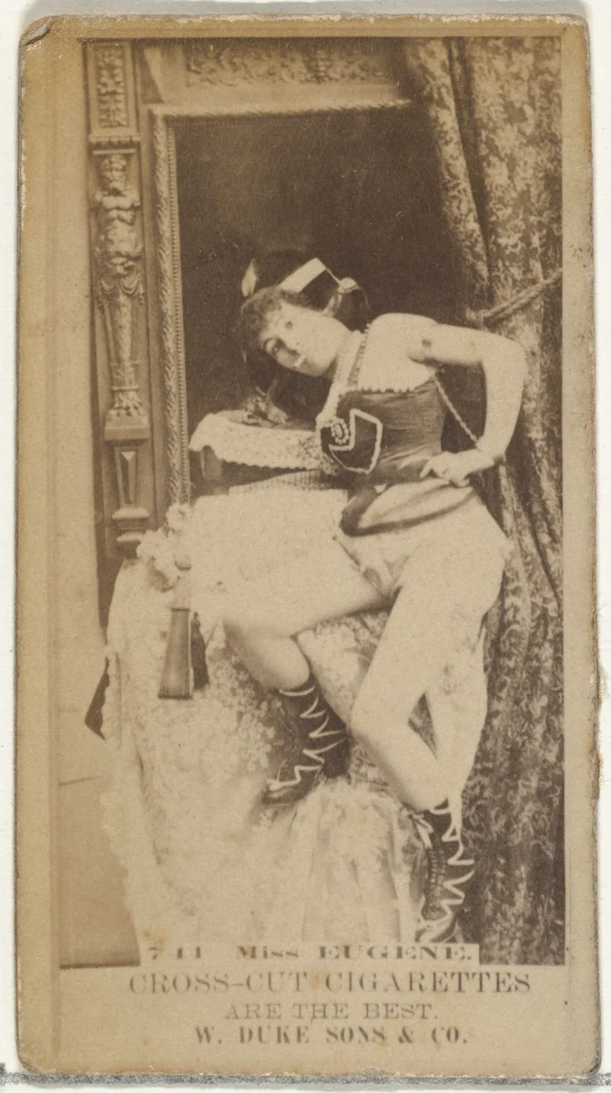 Card Number 711, Miss Eugene, from the Actors and Actresses series (N145-3) issued by Duke Sons & Co. to promote Cross Cut Cigarettes by W. Duke, Sons & Co., photograph, 1880-1889